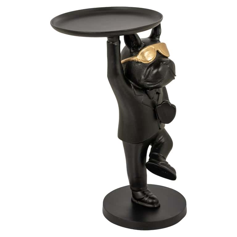 Richmond Interiors Black & Gold French Bulldog Butler Side Table